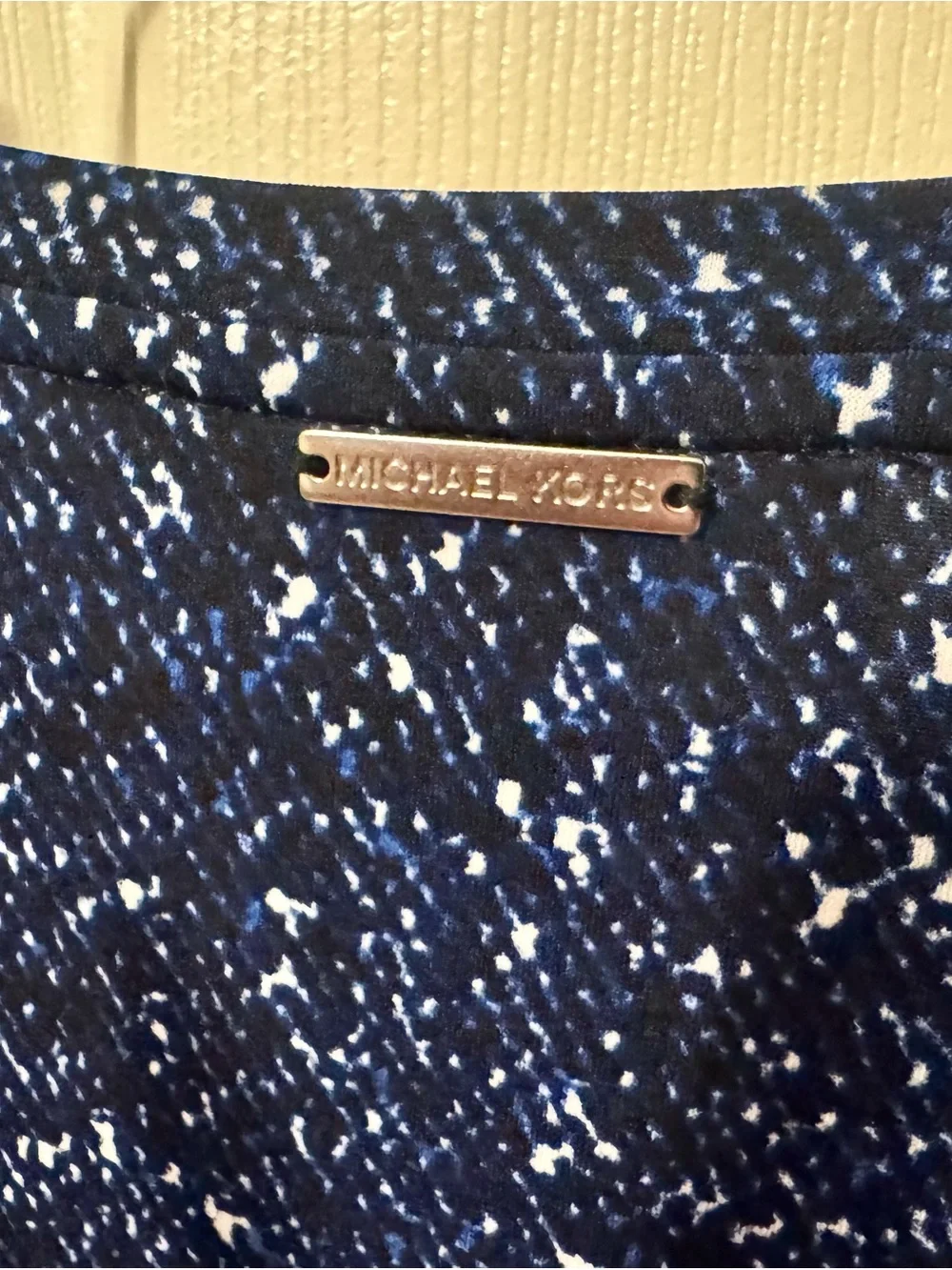 Michael Kors Navy Speckled Long Sleeve Top with Black Pleated Ruffle Hem